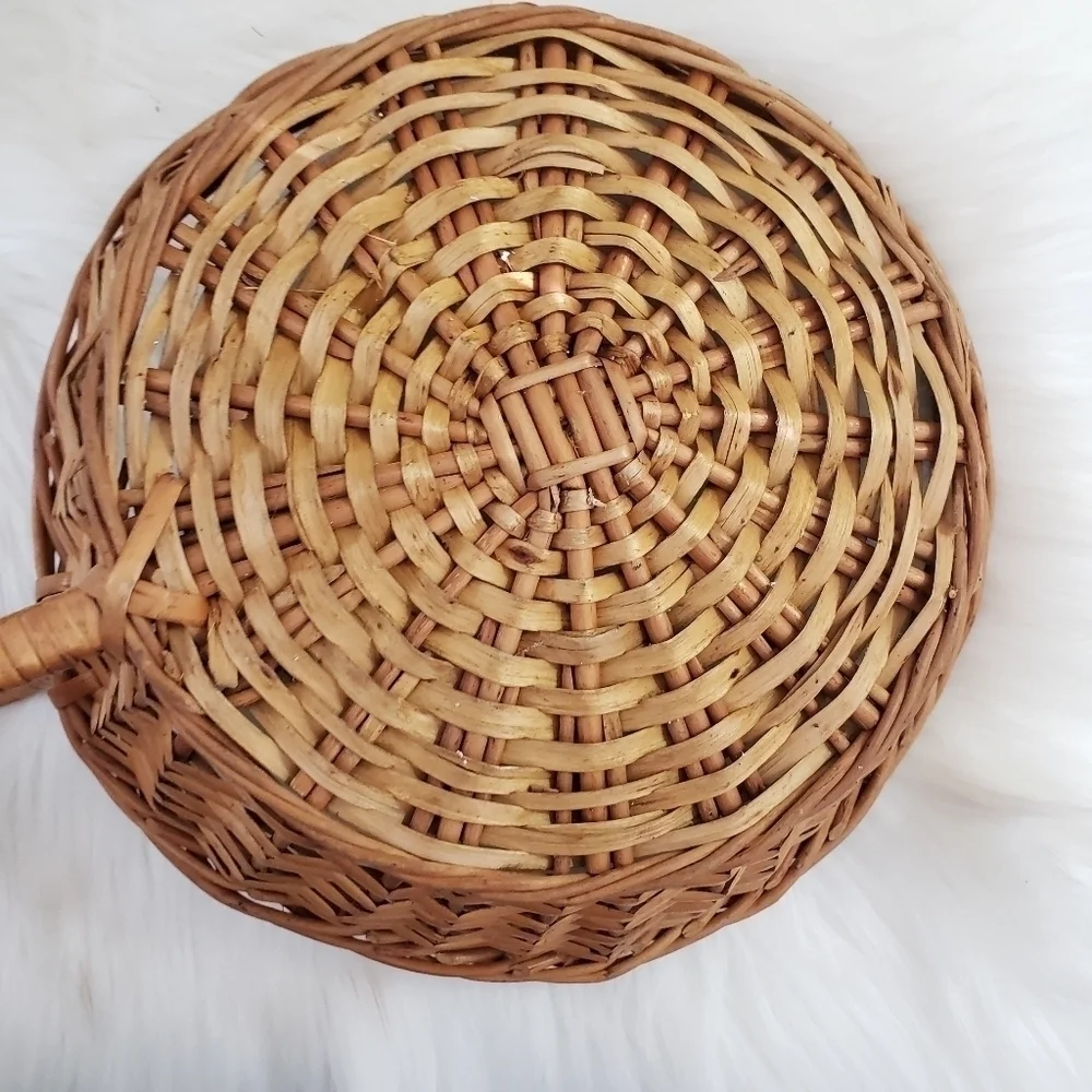 Rattan wicker basket side handle boho wall art